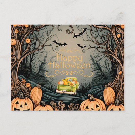 ヴィンテージ魅惑ハロウィーンの挨拶 シーズンポストカード (正面)