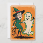 ヴィンテージ魔女および幽霊ハローウィンパーティ 招待状 (正面)