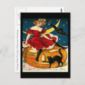 ヴィンテージ魔女かぼちゃハロウィーンの挨拶 ポストカード (正面/裏面)