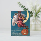 ヴィンテージ魔女かぼちゃフクロウハロウィンハガキ シーズンポストカード (スタンド正面)