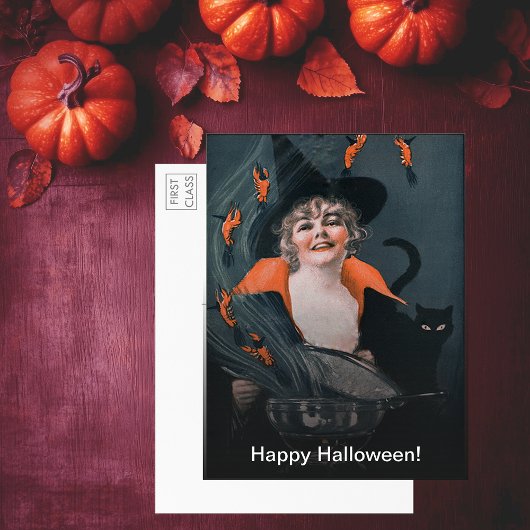 ヴィンテージ魔女がロブスター ポストカード