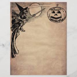 ヴィンテージ魔女とカボチャのハロウィン筆記紙