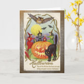 ヴィンテージ魔女とカボチャのハロウィーンカード カード (黄色い花)