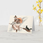 ヴィンテージ魔女とネコのカード カード (黄色い花)