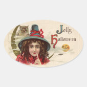 ヴィンテージ魔女とフクロウのシール 楕円形シール (正面)