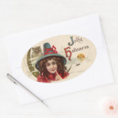 ヴィンテージ魔女とフクロウのシール 楕円形シール (封筒)