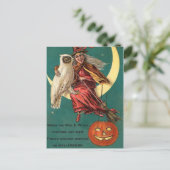 ヴィンテージ魔女とフクロウ葉書 ポストカード (スタンド正面)