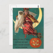ヴィンテージ魔女とフクロウ葉書 ポストカード (正面/裏面)