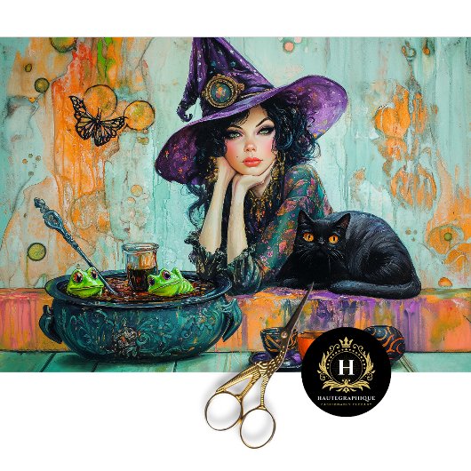 ヴィンテージ魔女とブラックキャットカストロンデコページ 薄葉紙