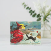 ヴィンテージ魔女と猫はがき ポストカード (スタンド正面)