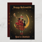 ヴィンテージ魔女と黒猫が月に座る 招待状 (正面/裏面)