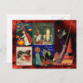 ヴィンテージ魔女と黒猫のコラージュ ポストカード (正面/裏面)