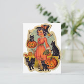 ヴィンテージ魔女と黒猫のハロウィン ポストカード (スタンド正面)