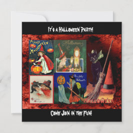 ヴィンテージ魔女と黒猫コラージュ 招待状