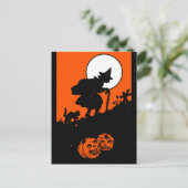 ヴィンテージ魔女と黒猫シルエット ポストカード (スタンド正面)