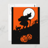 ヴィンテージ魔女と黒猫シルエット ポストカード (正面/裏面)