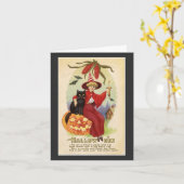 ヴィンテージ魔女と黒猫ノートカード カード (黄色い花)