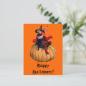 ヴィンテージ魔女と黒猫ハロウィンカード シーズンポストカード (スタンド正面)