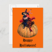 ヴィンテージ魔女と黒猫ハロウィンカード シーズンポストカード (正面/裏面)