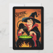 ヴィンテージ魔女と黒猫ハロウィン不気味パーティー 招待状 (正面)