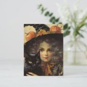 ヴィンテージ魔女と黒猫ハロウィーン ポストカード (スタンド正面)