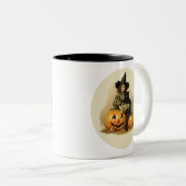 ヴィンテージ魔女と黒猫 ツートーンマグカップ (正面右)