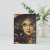 ヴィンテージ魔女と黒猫 ポストカード (スタンド正面)