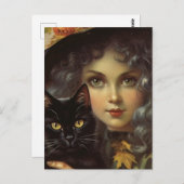 ヴィンテージ魔女と黒猫 ポストカード (正面/裏面)