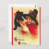 ヴィンテージ魔女と黒猫 ポストカード (正面/裏面)