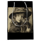 ヴィンテージ魔女と黒猫 ミディアムペーパーバッグ (正面)