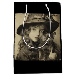 ヴィンテージ魔女と黒猫 ミディアムペーパーバッグ