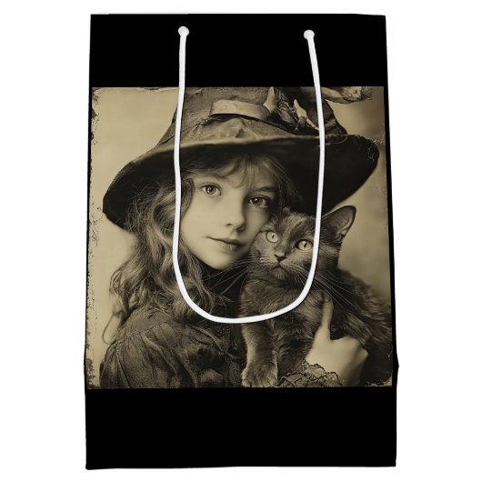 ヴィンテージ魔女と黒猫 ミディアムペーパーバッグ (裏面)