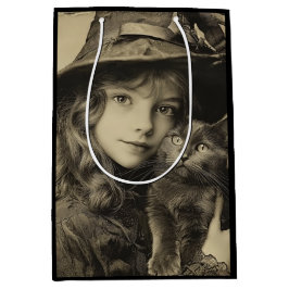 ヴィンテージ魔女と黒猫 ミディアムペーパーバッグ