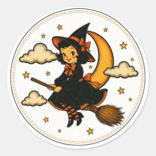 ヴィンテージ魔女のほうき乗りハロウィン ラウンドシール