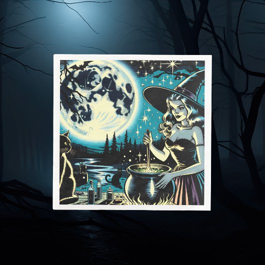 ヴィンテージ魔女のコールドロンハローウィンパーティ スタンダードカクテルナプキン