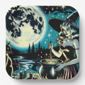 ヴィンテージ魔女のコールドロンハローウィンパーティ ペーパープレート (正面)