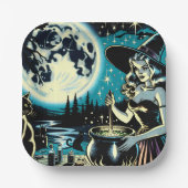 ヴィンテージ魔女のコールドロンハローウィンパーティ ペーパープレート (正面)