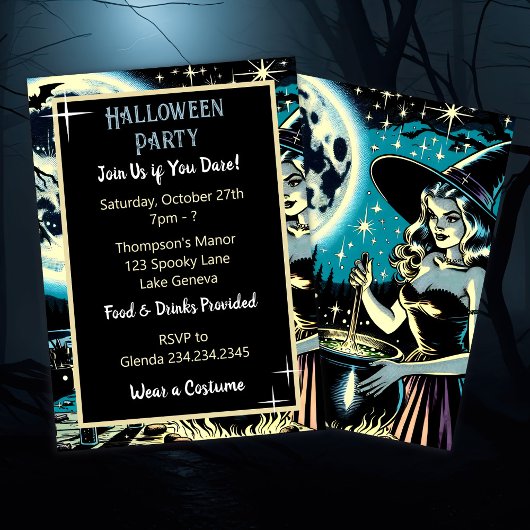 ヴィンテージ魔女のコールドロンハローウィンパーティ 招待状