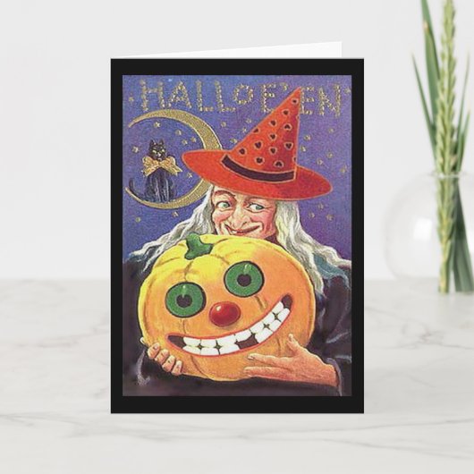 ヴィンテージ魔女のハロウィン グリーティングカード (正面)