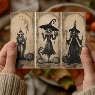 ヴィンテージ魔女の古いハロウィーンデコパージュ ポストカード