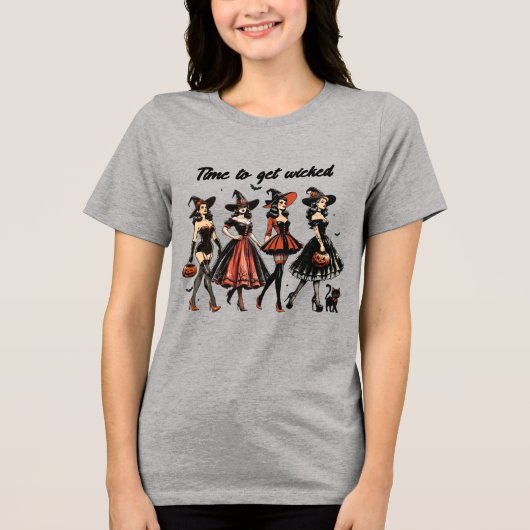 ヴィンテージ魔女の時間が邪悪なハロウィーンを取得 トライブレンドTシャツ (正面)