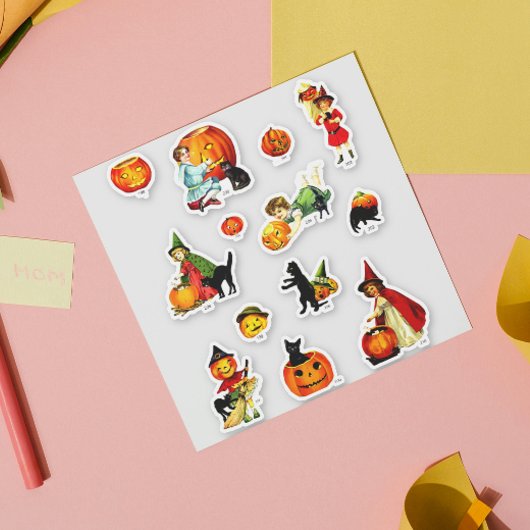 ヴィンテージ魔女の猫とパンプキンのハロウィンセット シール