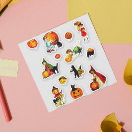ヴィンテージ魔女の猫とパンプキンのハロウィーンセット シール