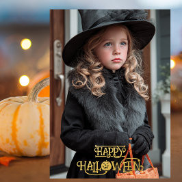 ヴィンテージ魔女ハロウィン写真 ゴールドパンプキン 箔シーズンカード
