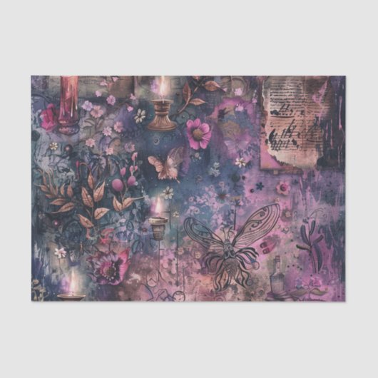 ヴィンテージ魔女ライト魔法の呪縛されたデコパージュ 薄葉紙 (正面)