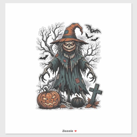 ヴィンテージ魔女案山子ハロウィンパンプキンシャツデザイン シール (シート)