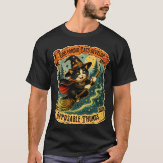 ヴィンテージ魔女猫のほうきに乗ったハロウィン Tシャツ