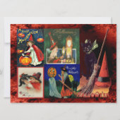 ヴィンテージ魔女黒猫コラージュ大はがき 招待状 (正面)