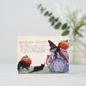 ヴィンテージ魔女黒猫フクロウハロウィンハガキ ポストカード (スタンド正面)