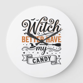 ヴィンテージ魔女 ハロウィンお菓子デザイン ラージ壁時計